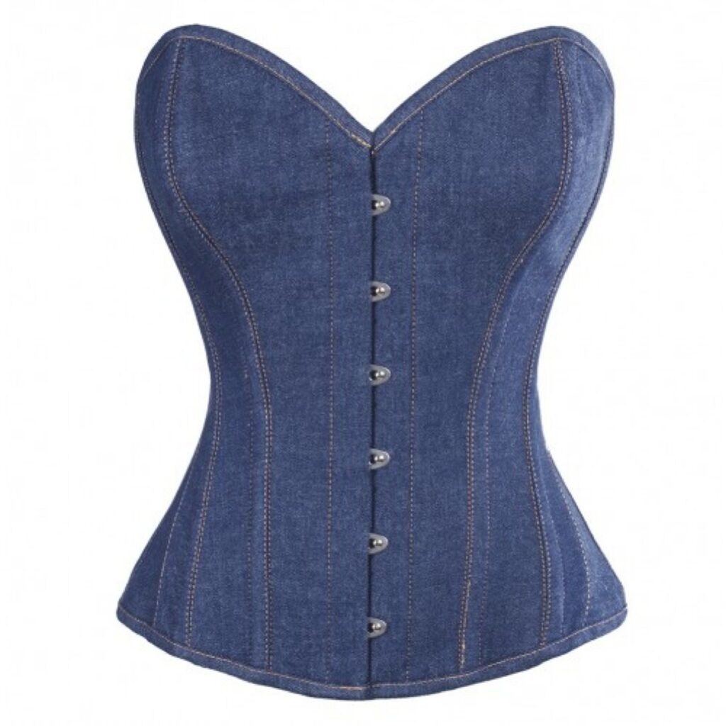 Blue Denim Overbust Corset Gothic Costume Custom Hand made bustier top