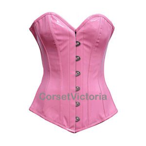 Pink PVC Leather Overbust Corset Longline Halloween Costume Waist Training Top