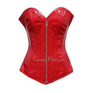 Red PVC Leather Overbust Corset