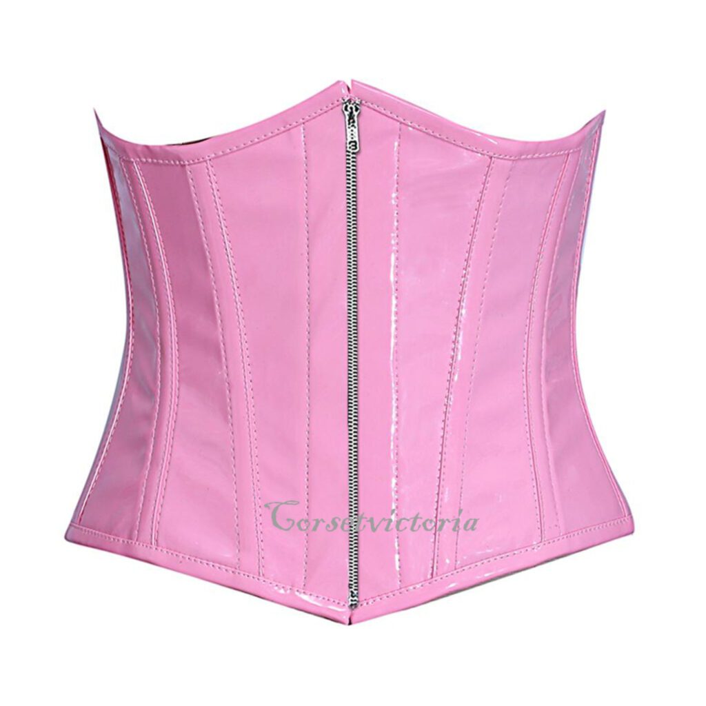 Pink PVC Leather Underbust Corset Halloween Costume Waist Training Bustier Top