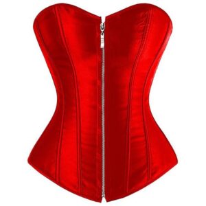 Red Satin Handmade Overbust Zipper Corset Gothic Costume Bustier Top