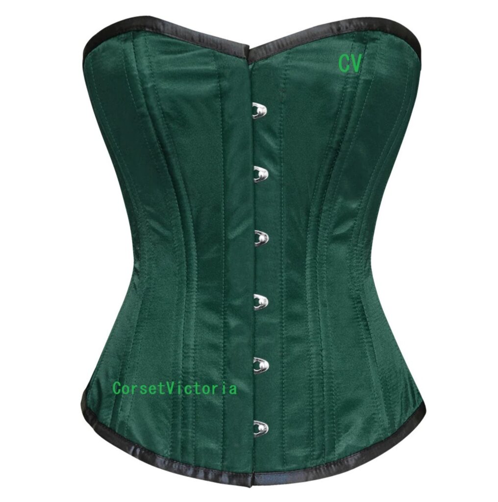 Green Satin double bone Overbust Steel Boned Corset Waist Cincher Costume Women Bustier Top