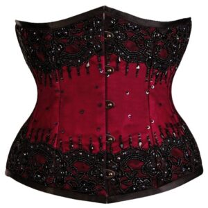 Red Satin Black Sequins Underbust Handmade Corset Gothic Costume Bustier Top