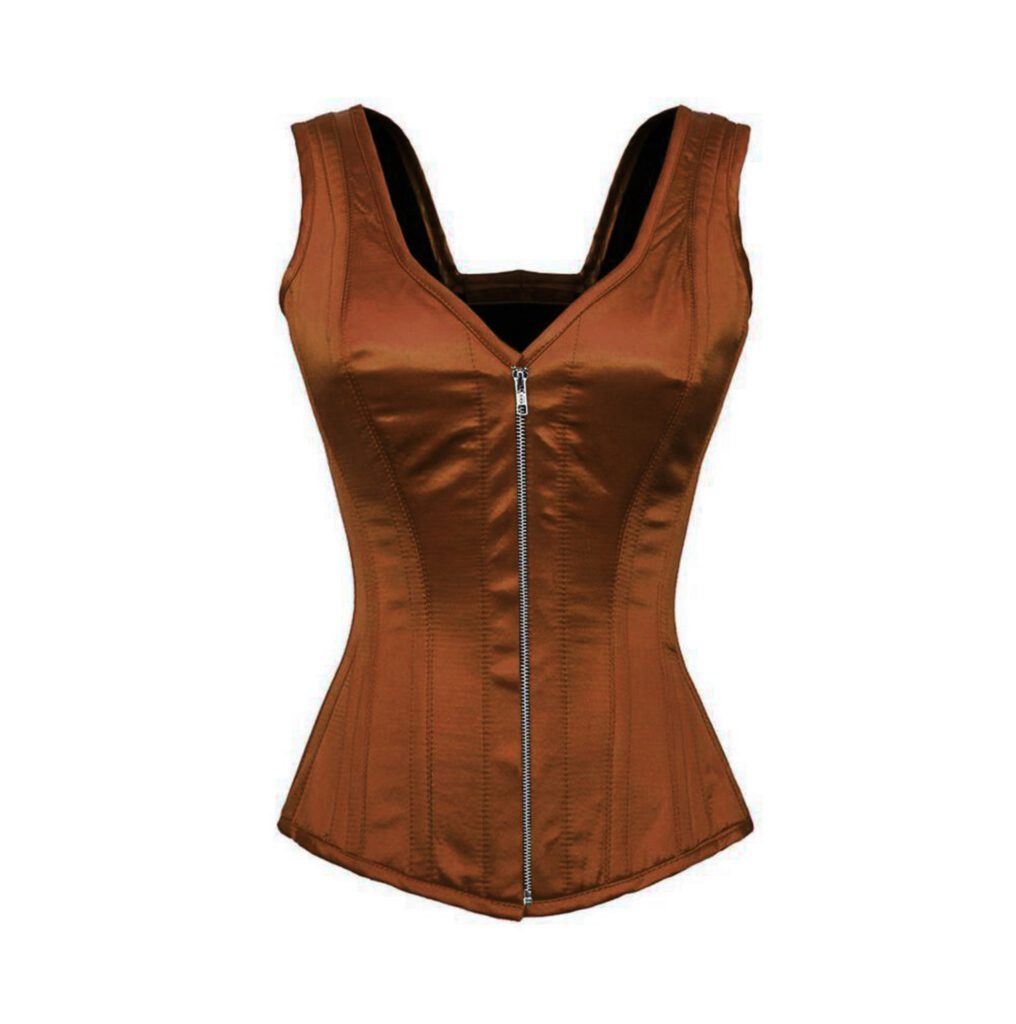 Brown Satin Overbust Shoulder Straps Corset