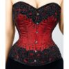 Red Satin Black Handmade Sequins Overbust Corset Gothic Valentine Costume Bustier Top
