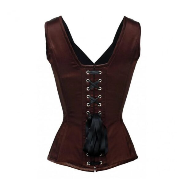 Dark Brown Satin Overbust Shoulder Straps Handmade Corset