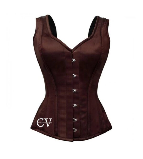 Dark Brown Satin Overbust Shoulder Straps Handmade Corset