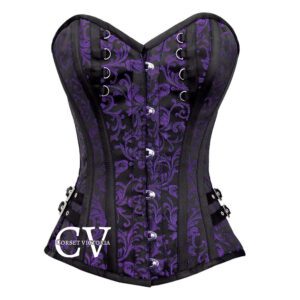Purple And Black Brocade Gothic Overbust Steampunk Corset Handmade Vintage Gothic Halloween Costume