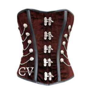 Brown Velvet Overbust Corset Top With Chains Gothic Halloween Costume Steampunk Bustier