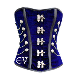 Blue Velvet Overbust Corset With Chains Gothic Halloween Costume Steampunk Bustier Top