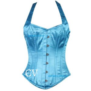 Baby Blue Satin Overbust Teal Corset corset With Shoulder Straps Burlesque Halloween Costume Bustier top