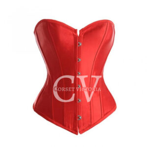 Red Satin Handmade Overbust Corset Gothic Halloween Costume Bustier Top