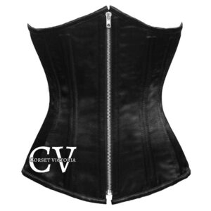 Black Underbust Corset Heavy Duty Double Boned Waist Training Zipper Bustier Top