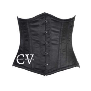 Black Satin Underbust Steel Boned Corset Gothic Steampunk Halloween Costume