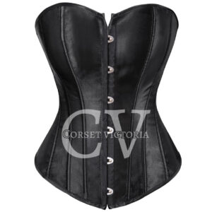 Black Overbust Corset Handmade Satin Steel Boned Bustier Top