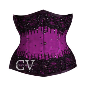 Purple Satin Black Sequins Underbust Handmade Corset Gothic Costume Bustier Top