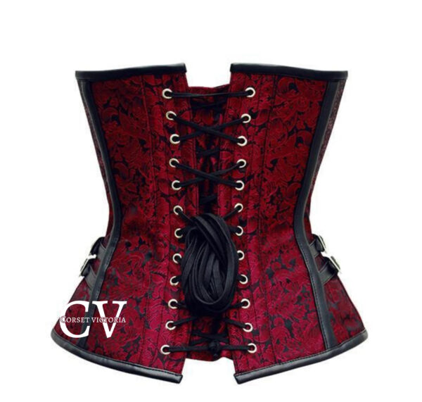 Red Brocade Underbust Corset Christmas Costume Top For Women - Image 2