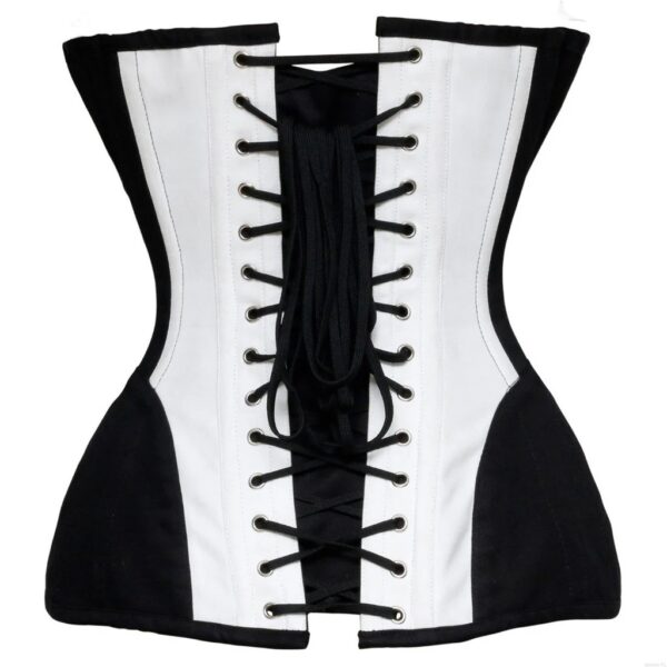 Black And White Satin Steel Boned Overbust Corset Top - Image 3