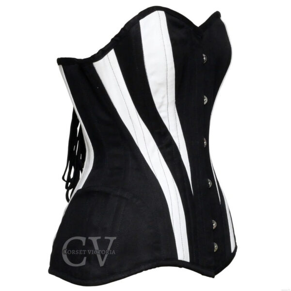 Black And White Satin Steel Boned Overbust Corset Top - Image 2