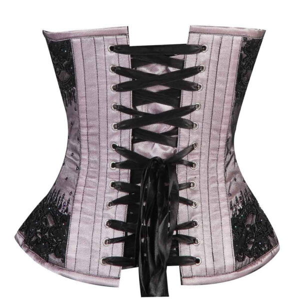 Pink Satin Black Handmade Sequins Work Overbust Corset Gothic burlesque Costume Bustier Top - Image 3