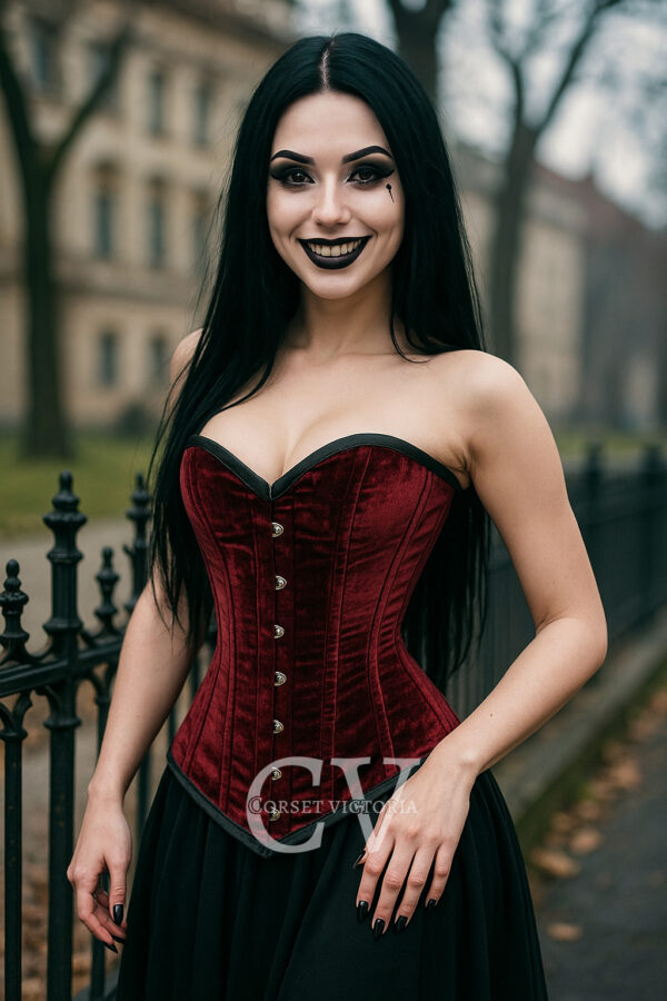 Luxury Red Velvet Halloween Costume Underbust Corset | Gothic Waist Cincher – CorsetVictoria