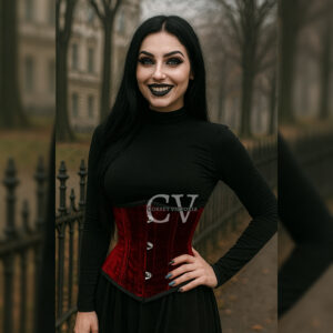 Luxury Red Velvet Underbust Corset | Gothic Halloween Costume Waist Cincher – CorsetVictoria
