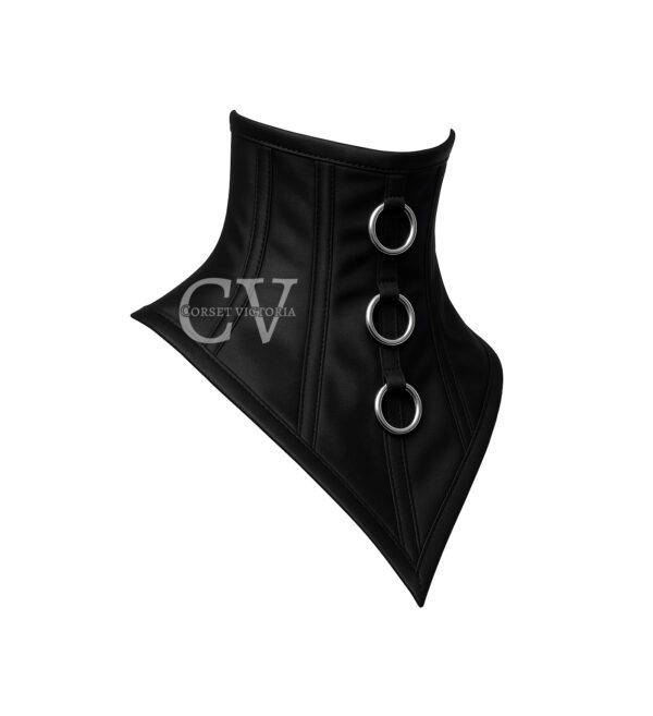 Black Satin Gothic Neck Corset with Silver O-Rings Accents