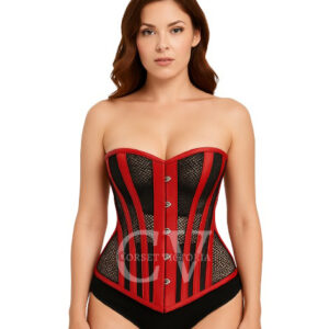 Gothic Red and Black Overbust Mesh Corset Waist Trainer Top