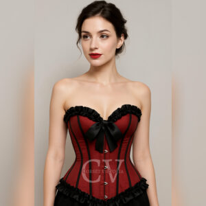 Red Overbust Corset with Ruffle Gothic Halloween Costume