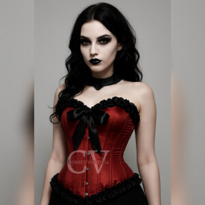 Red Overbust Berlesque Corset Gothic Halloween Costume Top