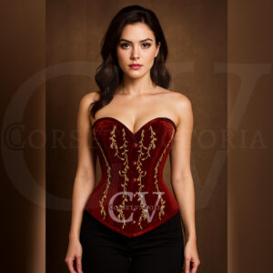 Burgundy Overbust Corset with Embroidery – Corset Victoria