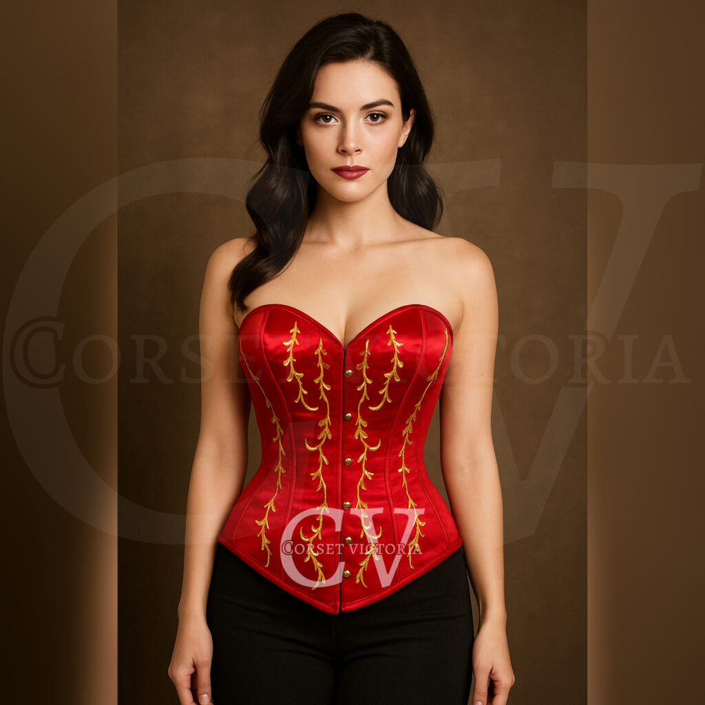 Red Satin Corset with Embroidery Work Halloween Costume Top