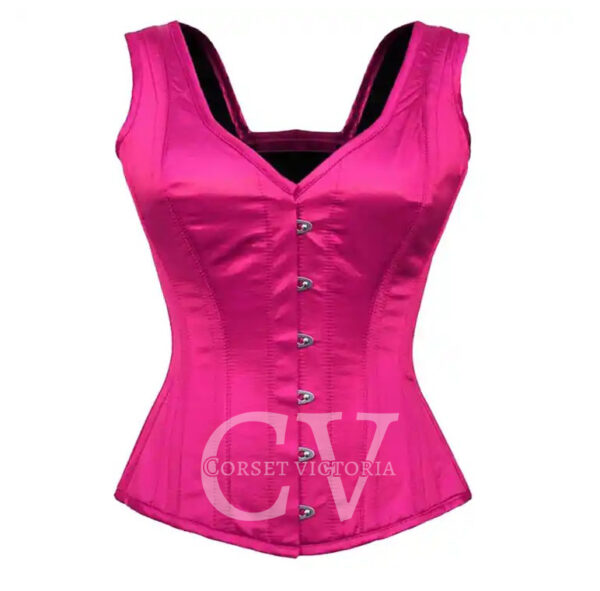 Pink Satin Overbust Burlesque Corset with Shoulder Straps Gothic Halloween Costume