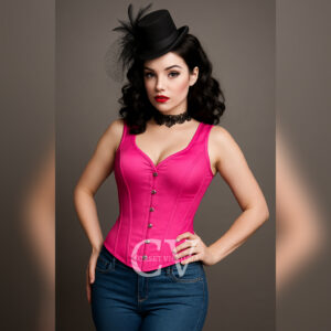 Pink Satin Overbust Burlesque Corset with Shoulder Straps Gothic Halloween Costume