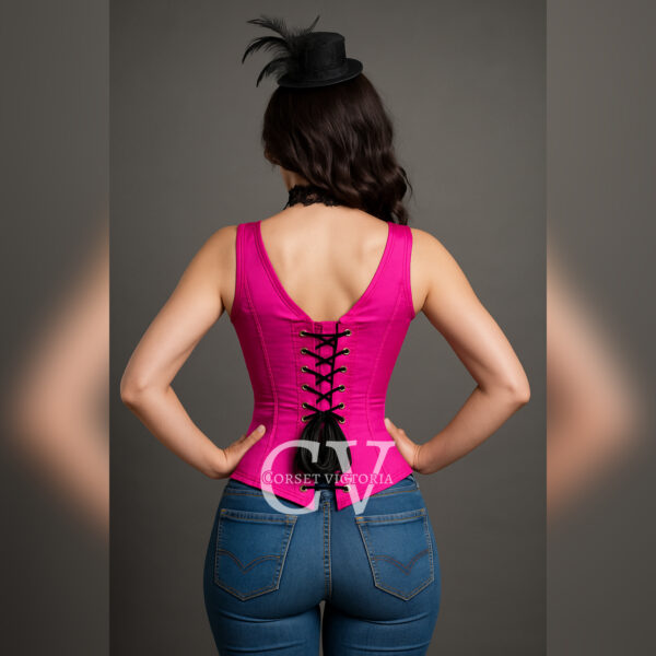 Pink Satin Overbust Burlesque Corset with Shoulder Straps Gothic Halloween Costume
