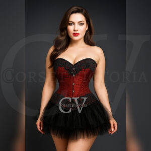 Gothic Red Overbust Halloween Corset with Black Sequins Work