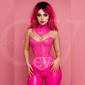 Pink PVC Leather Corset With Matching Neck Corset Combo