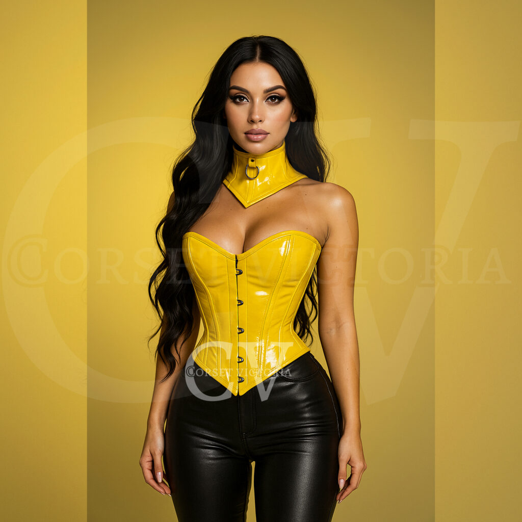 Yellow PVC Leather Corset With Matching Neck Corset Combo