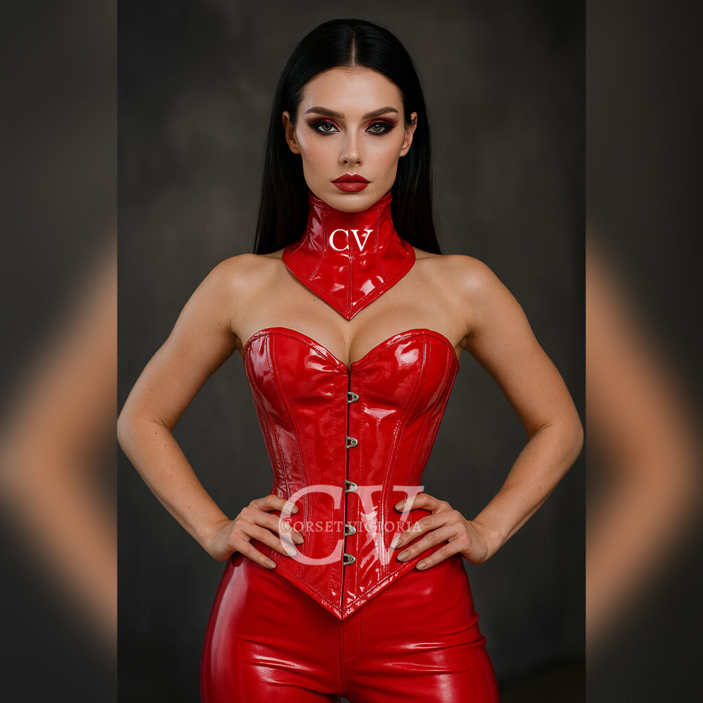 Red PVC Leather Corset With Matching Neck Corset Combo