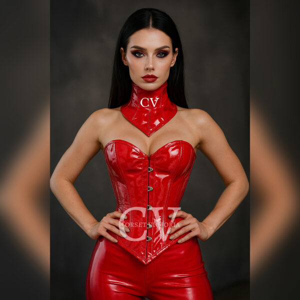 Red PVC Leather Corset With Matching Neck Corset Combo
