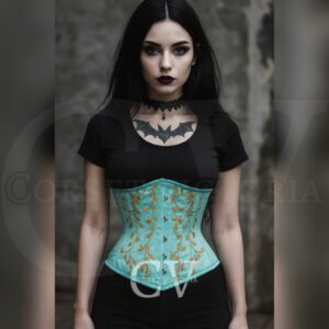 Turquoise Blue Satin Underbust Corset with Embroidery Work