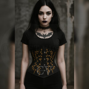 Black Underbust Gothic Halloween Corset with Embroidery Work