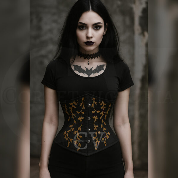 Black Underbust Gothic Halloween Corset with Embroidery Work