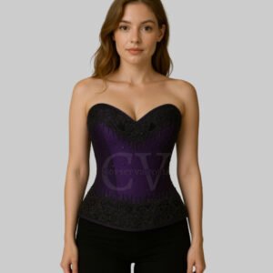 Purple Satin Overbust Corset Embroidery Halloween Corset