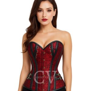 Red Brocade Gothic Corset | Halloween Costume & Party Outfit
