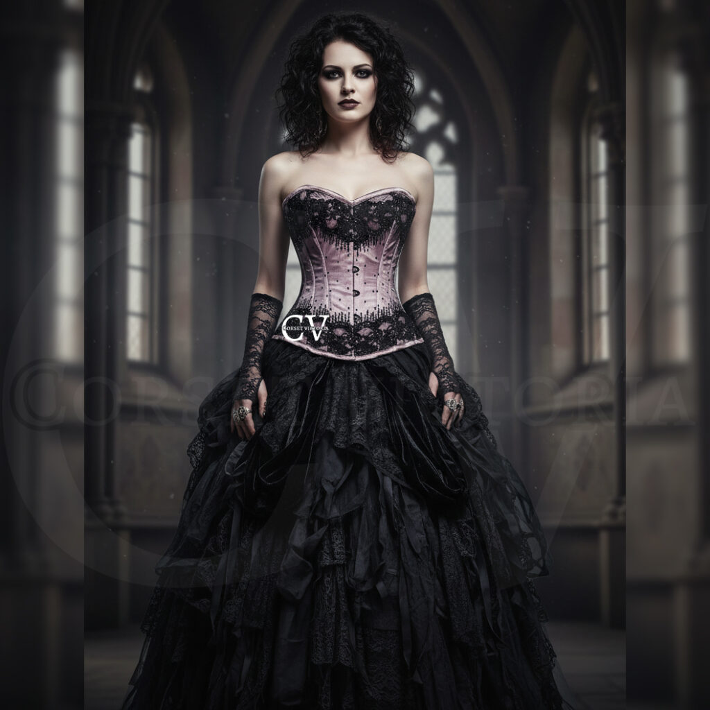 Pink Overbust Corset With Black Sequins Halloween Costume