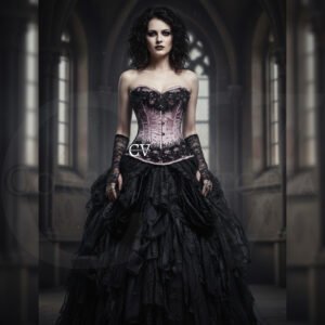 Pink Overbust Corset With Black Sequins Halloween Costume