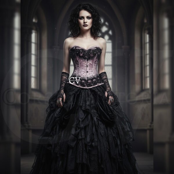 Pink Overbust Corset With Black Sequins Halloween Costume