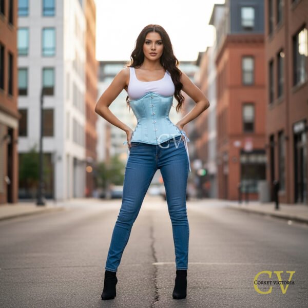 Light Blue Underbust Corset Waist Trainer Turquoise Bustier