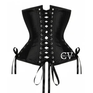 Black Satin Underbust Corset Gothic Halloween Costume Corset - Image 2